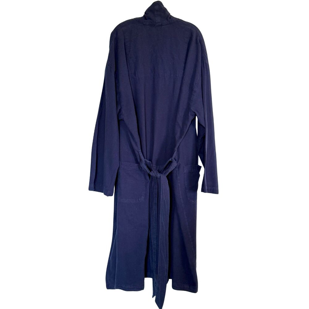 Vintage Y2K Polo Ralph Lauren Navy Flannel Robe L/XL Cotton Belted Lounge Wear